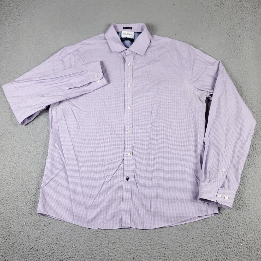 Tommy Hilfiger Mens 17.5 Purple Check Dress Shirt Slim Fit Non Iron Long Sleeve